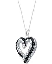 Black & White Diamond Heart 18" Pendant Necklace (1/6 ct. t.w.) in Sterling Silver