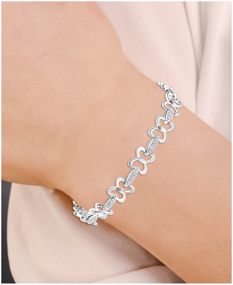 Diamond Butterfly Link Bracelet (1/6 ct. t.w.) in Sterling Silver