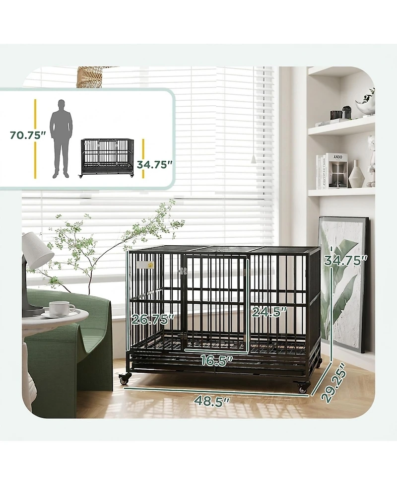 Ruie Heavy Duty Metal Dog Crate Kennel with Wheels and Removable Tray