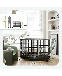 Ruie Heavy Duty Metal Dog Crate Kennel with Wheels and Removable Tray