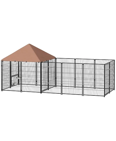 Ruie Large Outdoor Dog Kennel with Rotating Adjustable Bowls and Uv Canopy