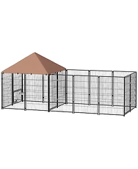 Ruie Large Outdoor Dog Kennel with Rotating Adjustable Bowls and Uv Canopy