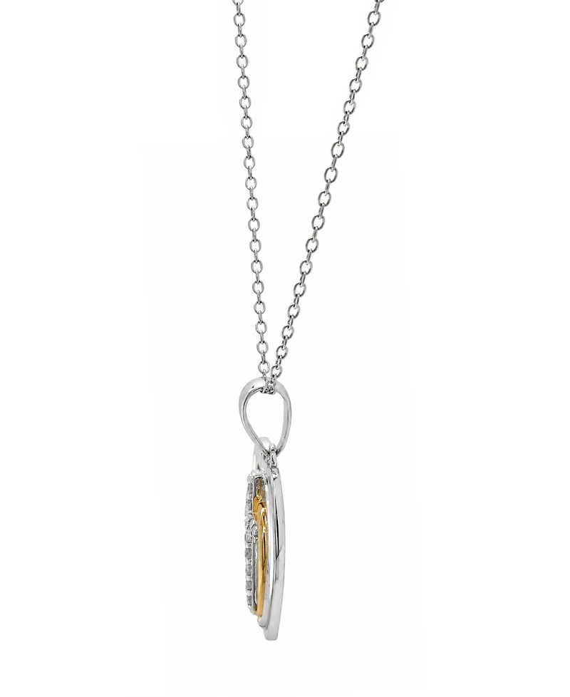 Diamond Double Heart Cross Pendant Necklace (1/10 ct. t.w.) in Sterling Silver & 14k Gold-plated Sterling Silver