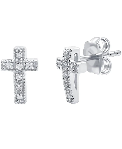 Diamond Cross Stud Earrings (1/10 ct. t.w.) in Sterling Silver