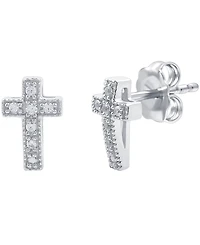 Diamond Cross Stud Earrings (1/10 ct. t.w.) in Sterling Silver