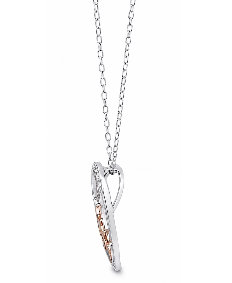 Diamond Mom Heart 18" Pendant Necklace (1/10 ct. t.w.) in Sterling Silver & 18k Rose Gold-Plate