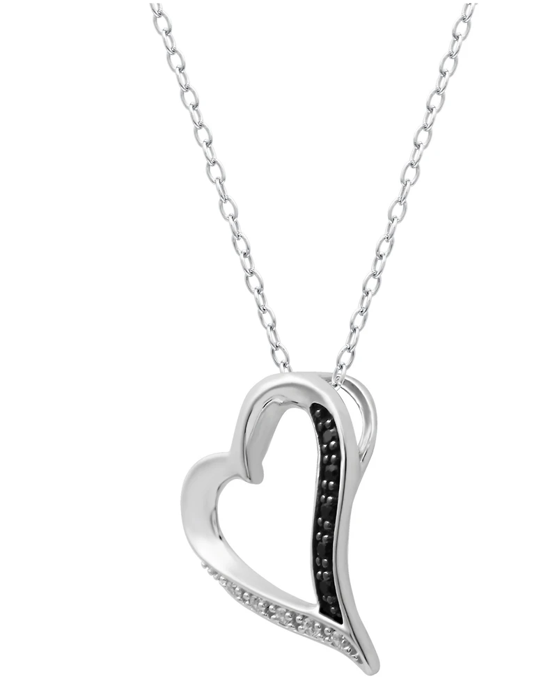 Black and White Diamond Heart Pendant Necklace (1/10 ct. t.w.) in Sterling Silver