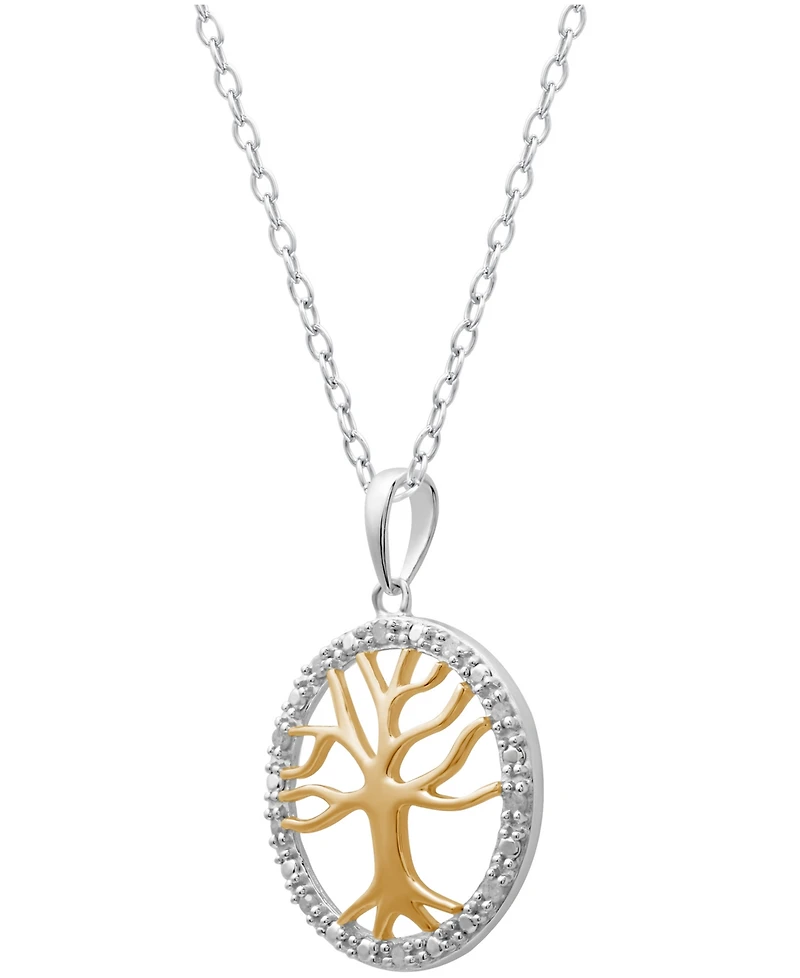 Diamond Family Tree Pendant Necklace (1/10 ct. t.w.) in Sterling Silver and 18k Gold over Sterling Silver