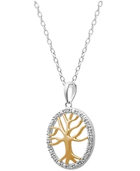 Diamond Family Tree Pendant Necklace (1/10 ct. t.w.) in Sterling Silver and 18k Gold over Sterling Silver