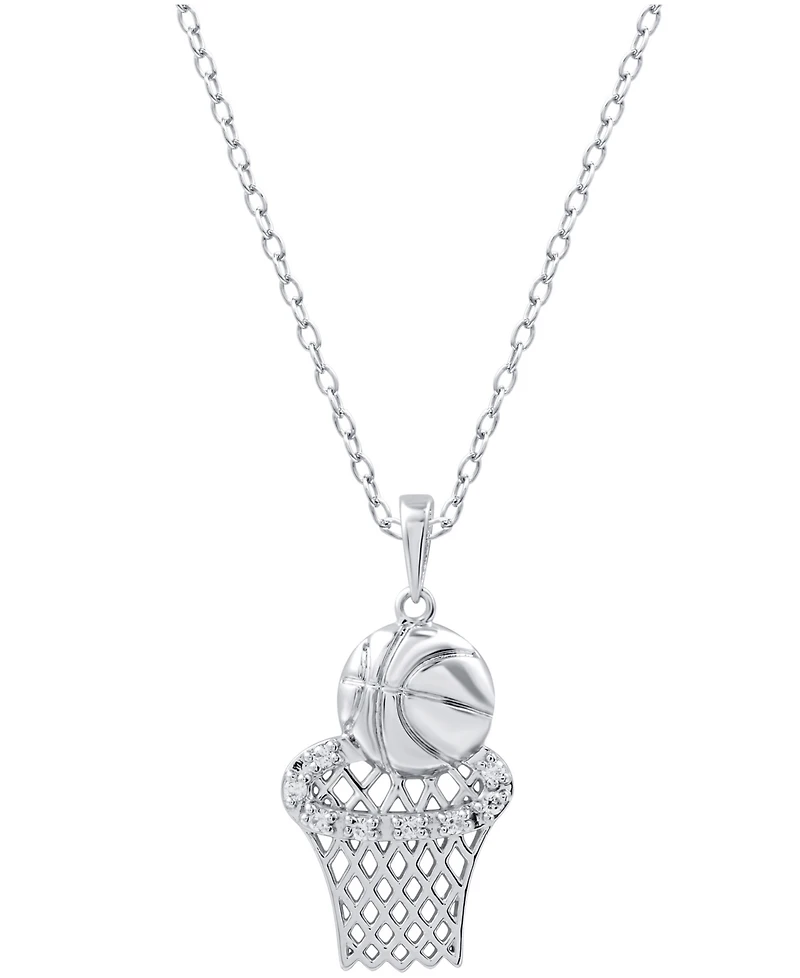 Diamond Basketball and Hoop Pendant Necklace in Sterling Silver (1/10 ct. t.w.)