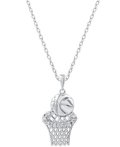 Diamond Basketball and Hoop Pendant Necklace in Sterling Silver (1/10 ct. t.w.)