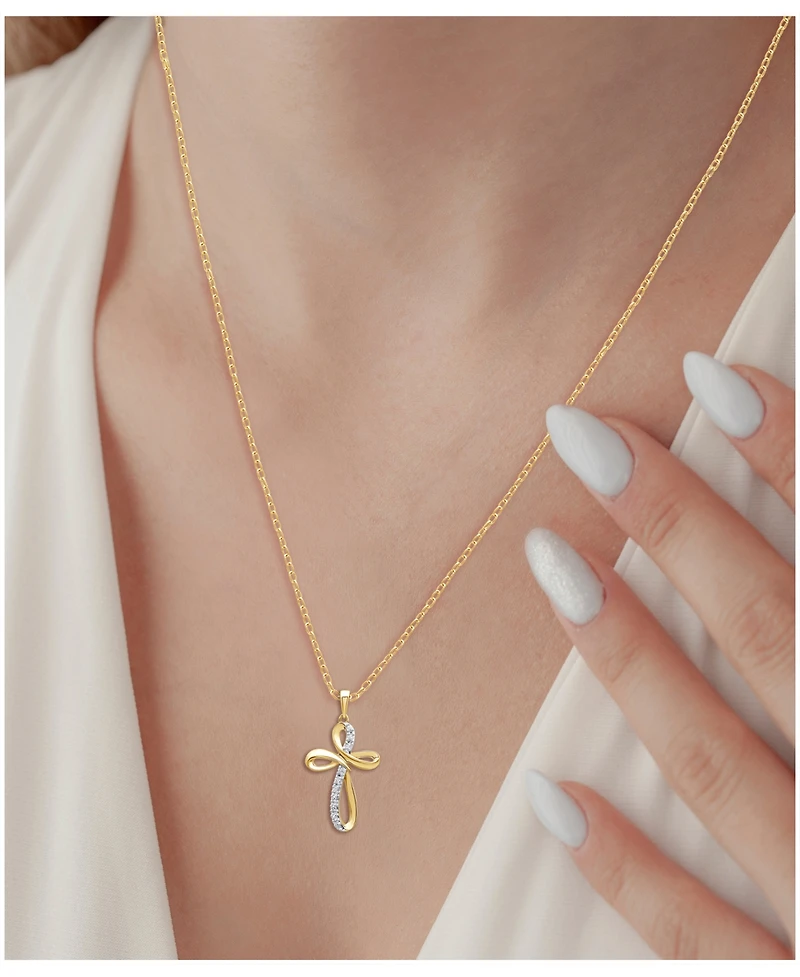Diamond Cross Pendant Necklace in 18k Gold over Sterling Silver (1/10 ct. t.w.)