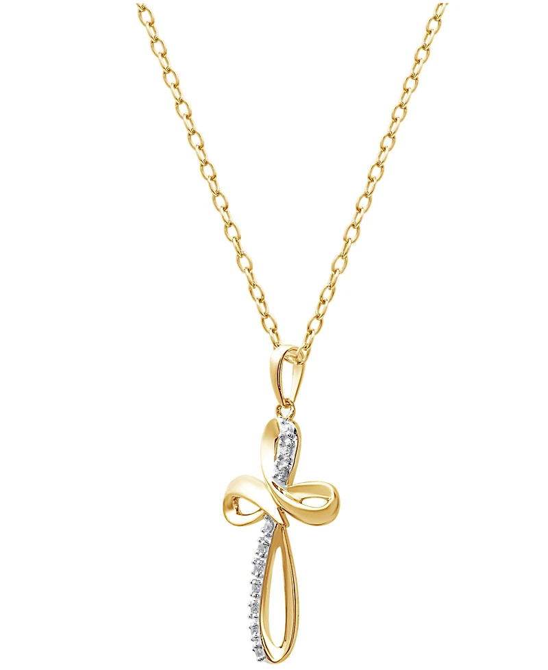 Diamond Cross Pendant Necklace in 18k Gold over Sterling Silver (1/10 ct. t.w.)