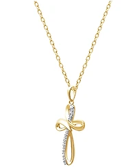 Diamond Cross Pendant Necklace in 18k Gold over Sterling Silver (1/10 ct. t.w.)