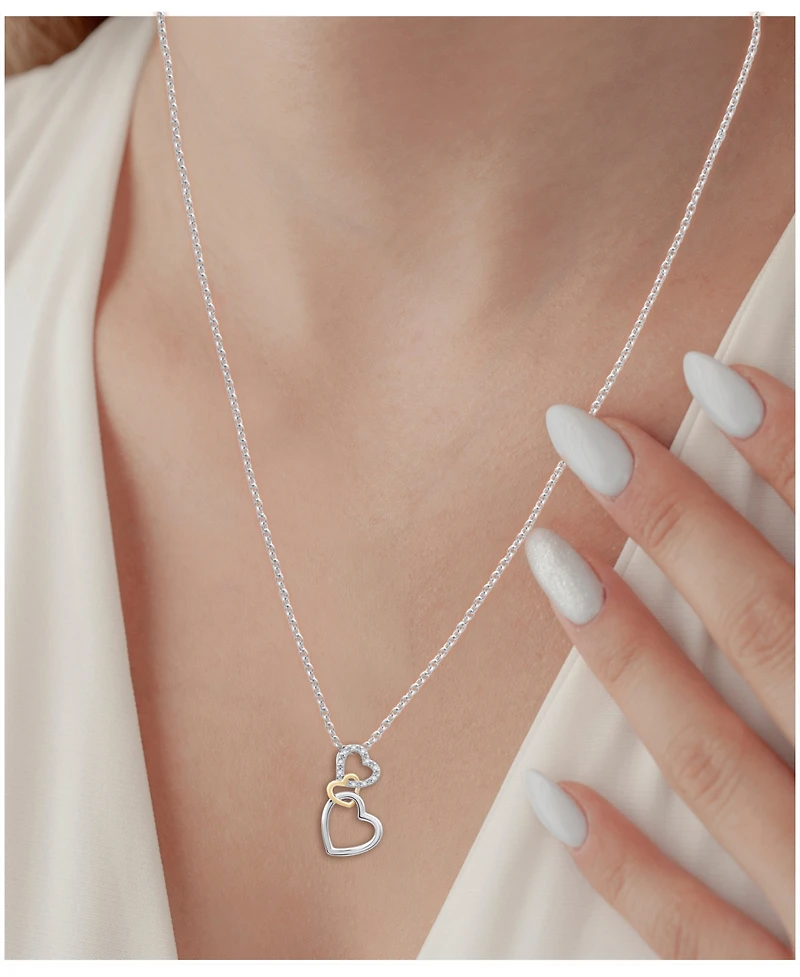 18k Gold over Sterling Silver and Sterling Silver Heart Necklace, Diamond Accent Three Interlocking Heart Pendant
