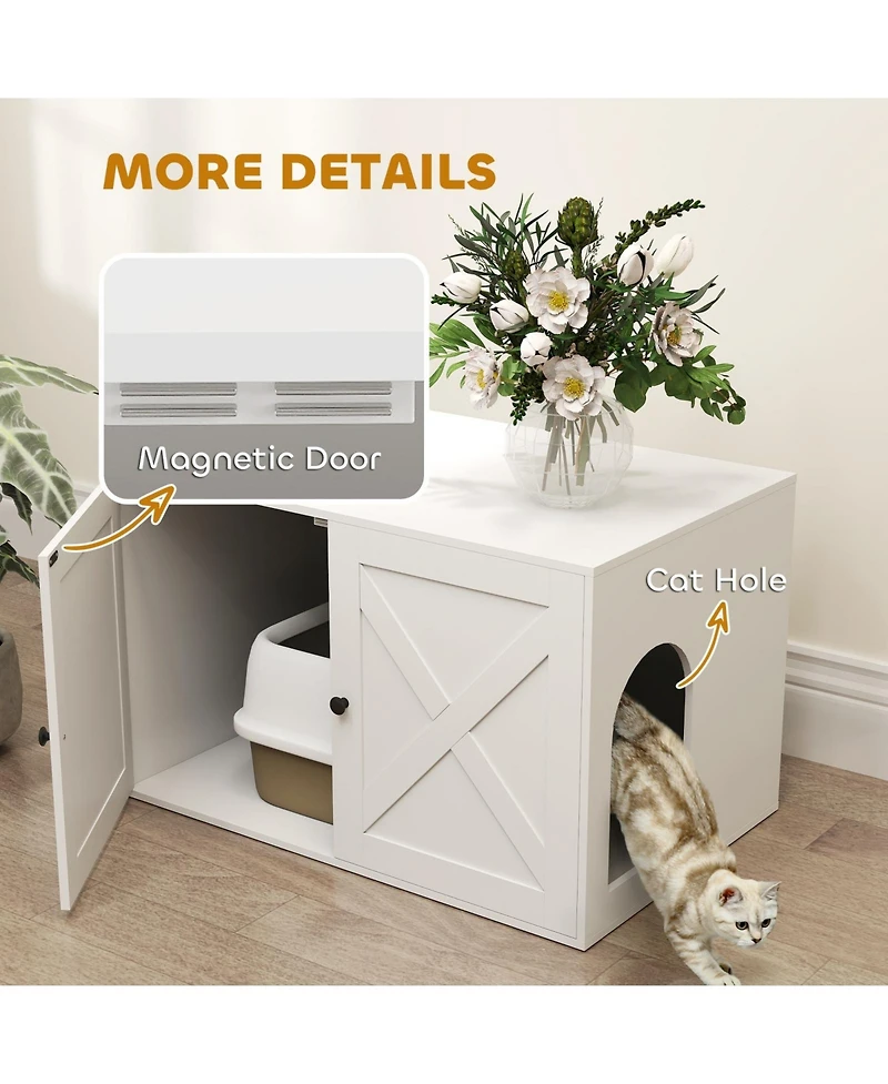 Ruie Cat Litter Box Furniture Enclosure with Barn Door and Tabletop