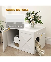 Ruie Cat Litter Box Furniture Enclosure with Barn Door and Tabletop