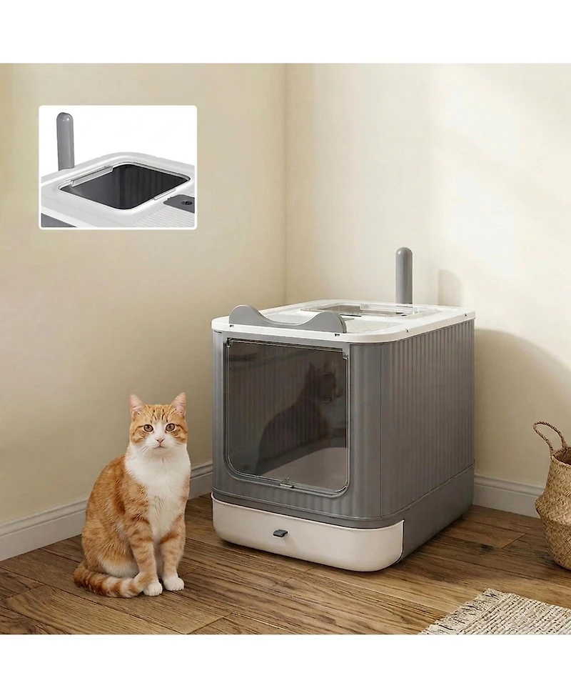 Ruie Enclosed Cat Litter Box with Front Entry Top Exit and Drawer