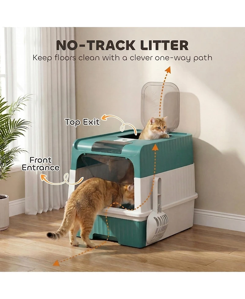 Ruie Hooded Cat Litter Box with Drawer Pan Front Entry and Top Exit