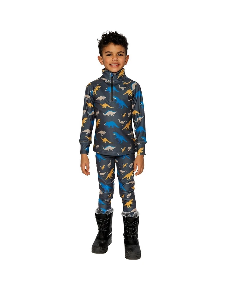 Deux par Deux Toddler Boy Two Piece Thermal Underwear Dinosaur Print