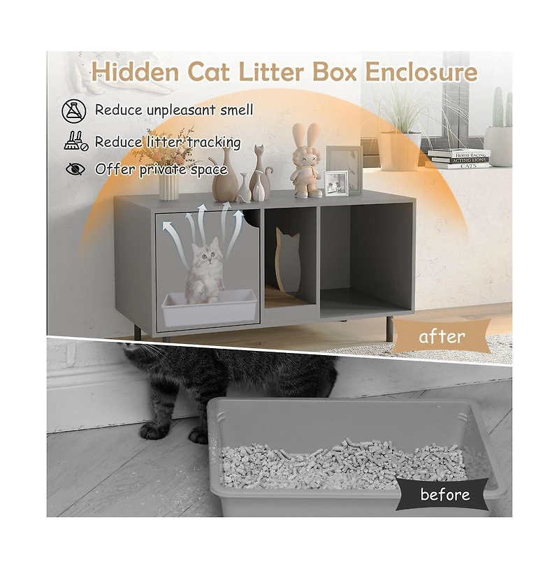 Ruie Cat Litter Box Enclosure Hidden Washroom with Detachable Scratching Board
