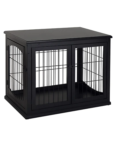Ruie Wooden Dog Crate Furniture End Table with Two Lockable Doors
