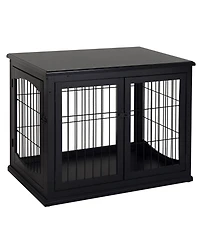 Ruie Wooden Dog Crate Furniture End Table with Two Lockable Doors