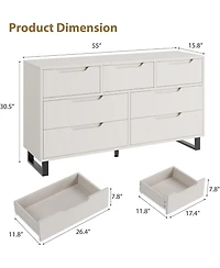 55" Wide 7-Drawer Dresser, Freestanding Storage Chest for Bedroom, Living Room & Entryway, White