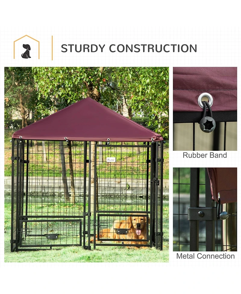 Ruie Outdoor Dog Kennel Playpen with Rotating Bowls and Cover
