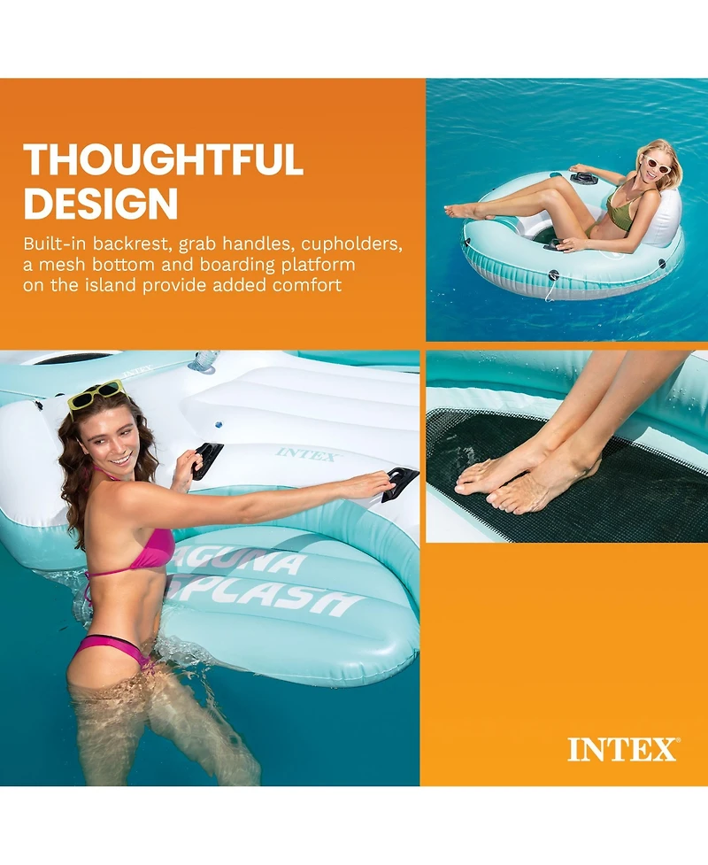 Intex Laguna Splash Island Floating Water Raft with 2 Detachable Lounge Tubes