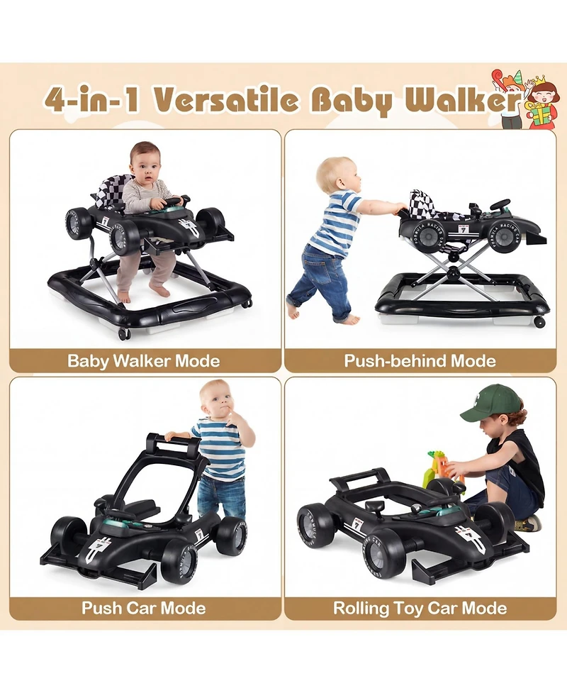 Slickblue Toddler 4-in-1 Push Walker Activity Center Height Adjustable with Music