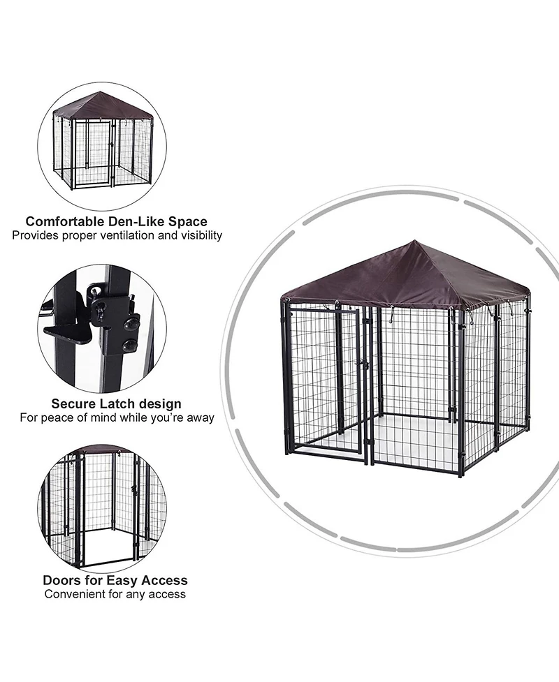 Ruie Heavy Duty Outdoor Dog Kennel Welded Wire Dog Run with Waterproof Roof