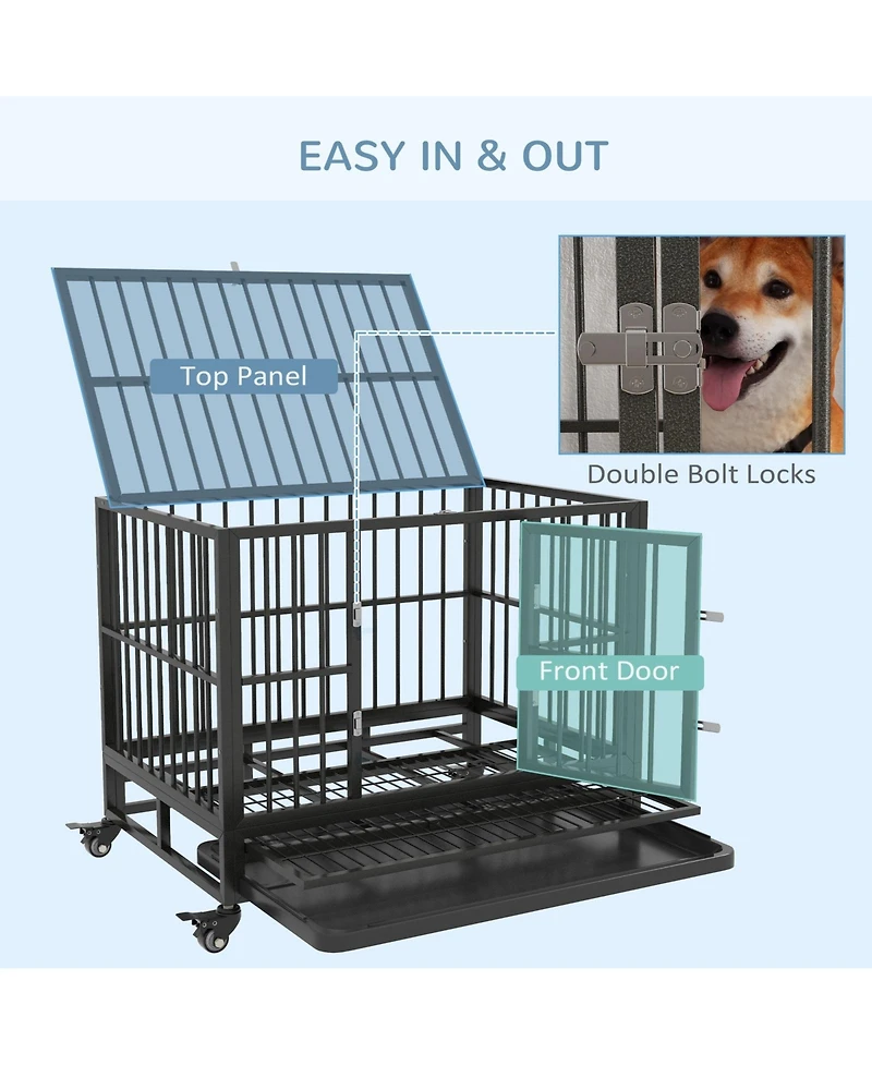 Ruie Heavy Duty Metal Dog Crate Kennel with Lockable Wheels and Tray