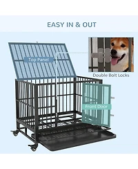 Ruie Heavy Duty Metal Dog Crate Kennel with Lockable Wheels and Tray