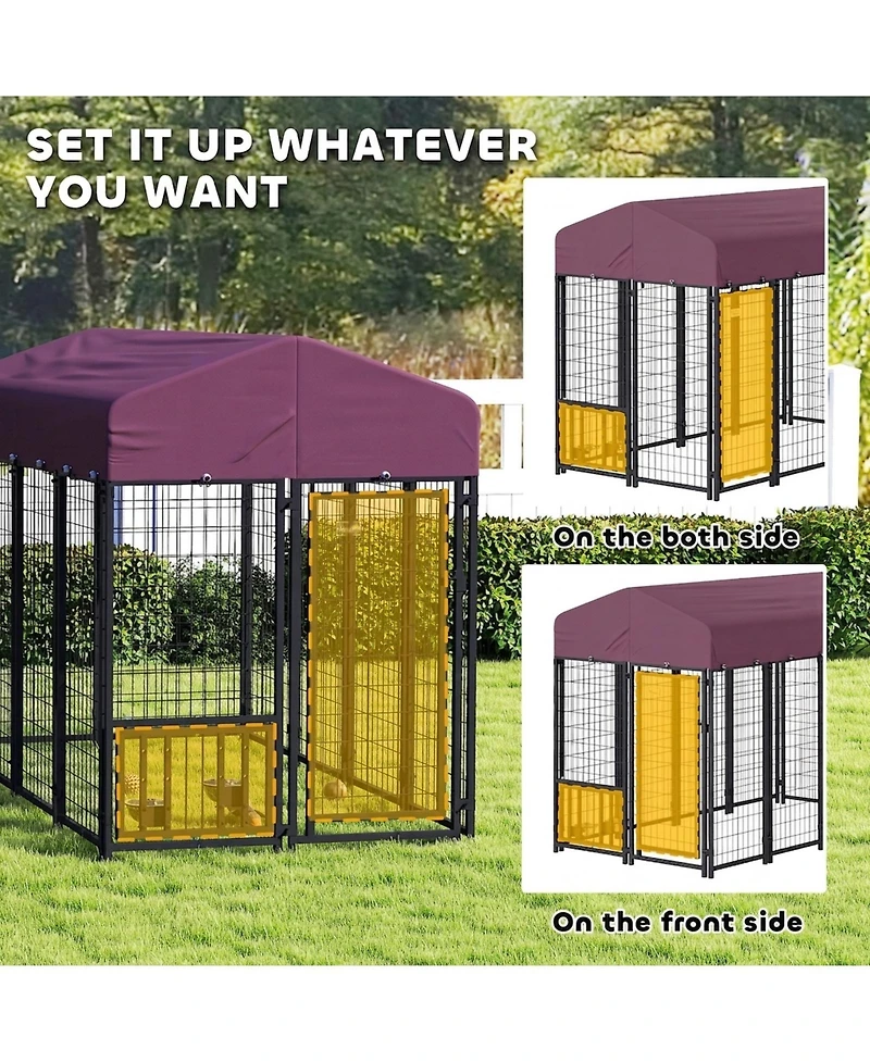 Ruie Outdoor Dog Kennel Welded Wire Dog Run with Rotating Adjustable Bowls