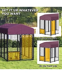 Ruie Outdoor Dog Kennel Welded Wire Dog Run with Rotating Adjustable Bowls