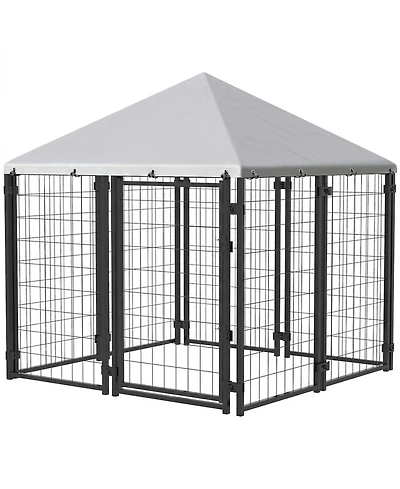 Ruie Lockable Outdoor Dog House Kennel with Water-Resistant Roof Cover
