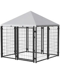 Ruie Lockable Outdoor Dog House Kennel with Water-Resistant Roof Cover