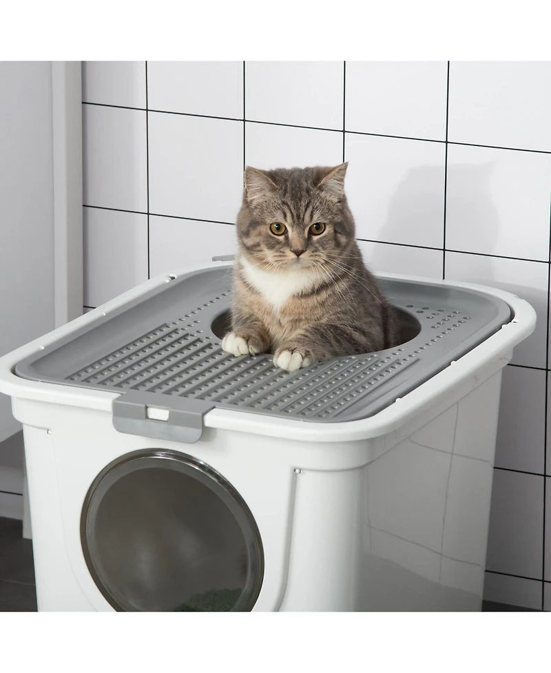 Ruie Covered Cat Litter Box with Front Entrance Top Exit and Scoop