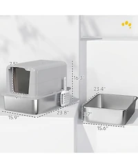 Ruie 2-in-1 Stainless Steel Cat Litter Box with Removable Lid and Scoop