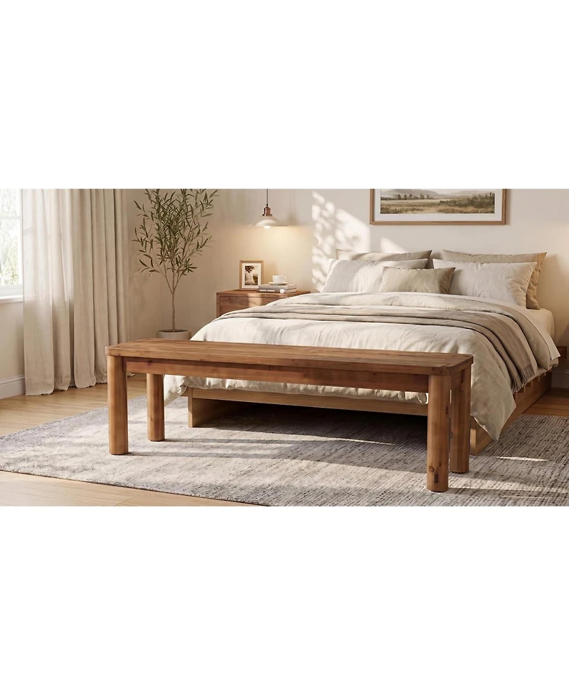 Tribesigns 55 Inch Solid Wood Entryway Bench, Farmhouse Wooden End of Bed Bench, Shoe Bench for Bedroom, Hallway, Living Room, Entry Way, Front Door