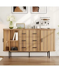 homfan 59 Inch Modern Fluted Sideboard Dresser, Buffet Cabinet with 6 Drawers, 2 Door Cabinets and Built-in Shelves for Home Storage