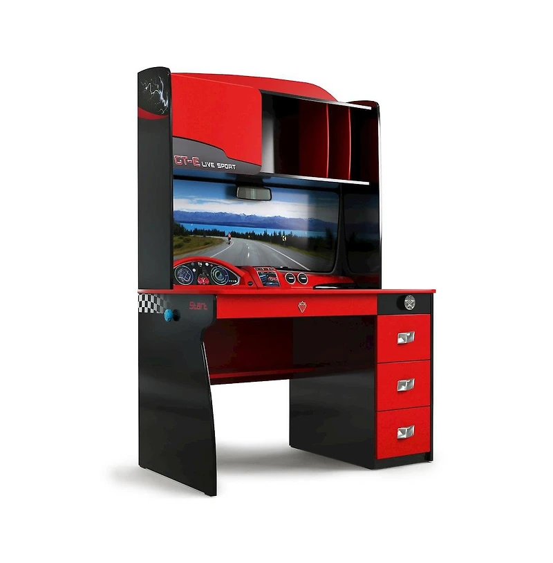 Cilek Kids Room Cilek Gts Ev Study Desk and Hutch with Cabinet, Car Dashboard Design