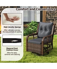 Sugift 3 Pieces Patio Furniture Set Pe Wicker Swivel Glider Chairs with 2-Tier Side Table and Cushions