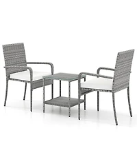 Sugift 3 Piece Patio Furniture Set with Seat Cushions and Tempered Glass Tabletop for Balcony