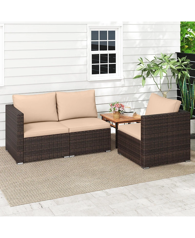 Sugift 3 Pieces Patio Sectional Sofa Set with Soft Cushions