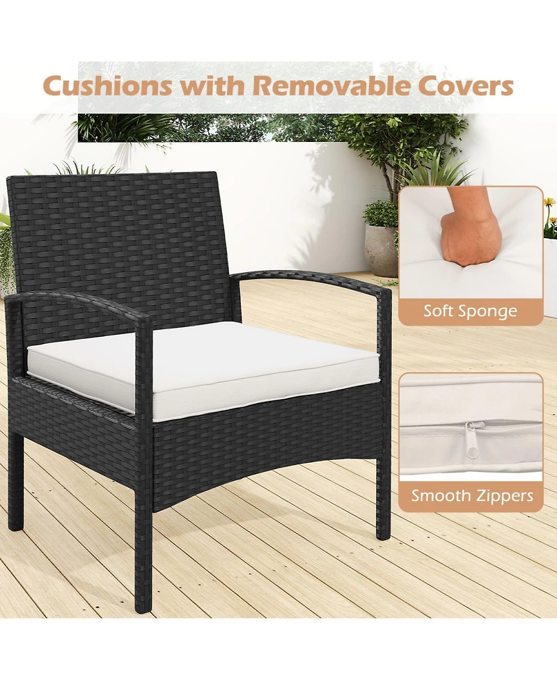 Sugift 3-Piece Patio Furniture Set Rattan Bistro Chairs with Table