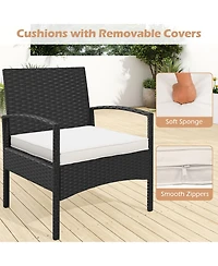 Sugift 3-Piece Patio Furniture Set Rattan Bistro Chairs with Table
