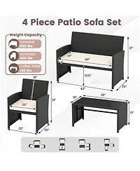 Sugift 4 Pieces Patio Furniture Set with Tempered Glass Tabletop and Removable Cushion