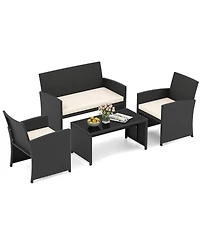 Sugift 4 Pieces Patio Furniture Set with Tempered Glass Tabletop and Removable Cushion